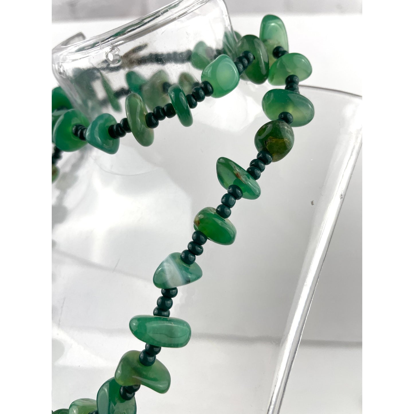 Natural Stone Green Agate Nugget Rock Beaded Necklace Seed Bead 20"