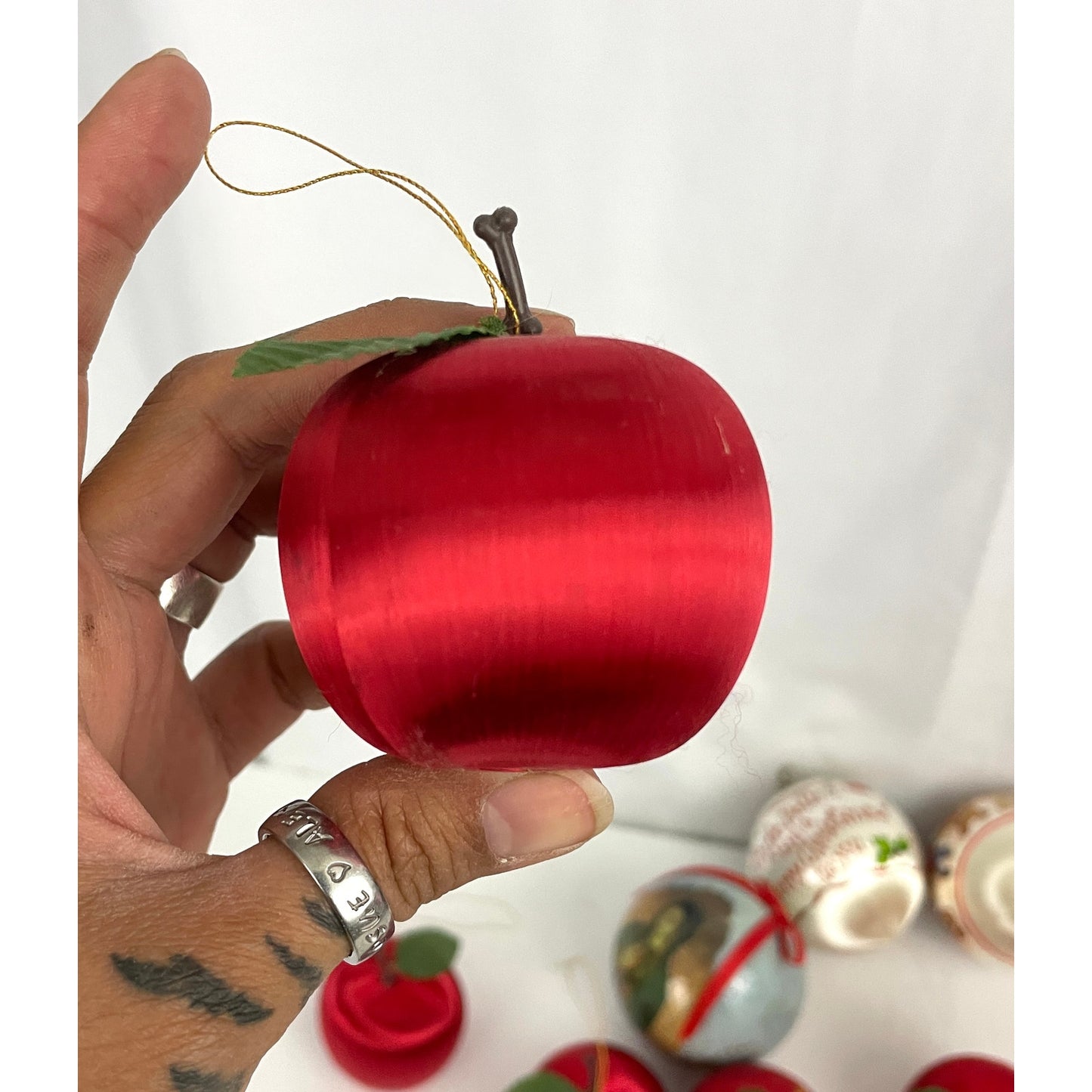 18 VTG Small Shiny Satin Spun Apple and Classic Ornaments Holiday Christmas