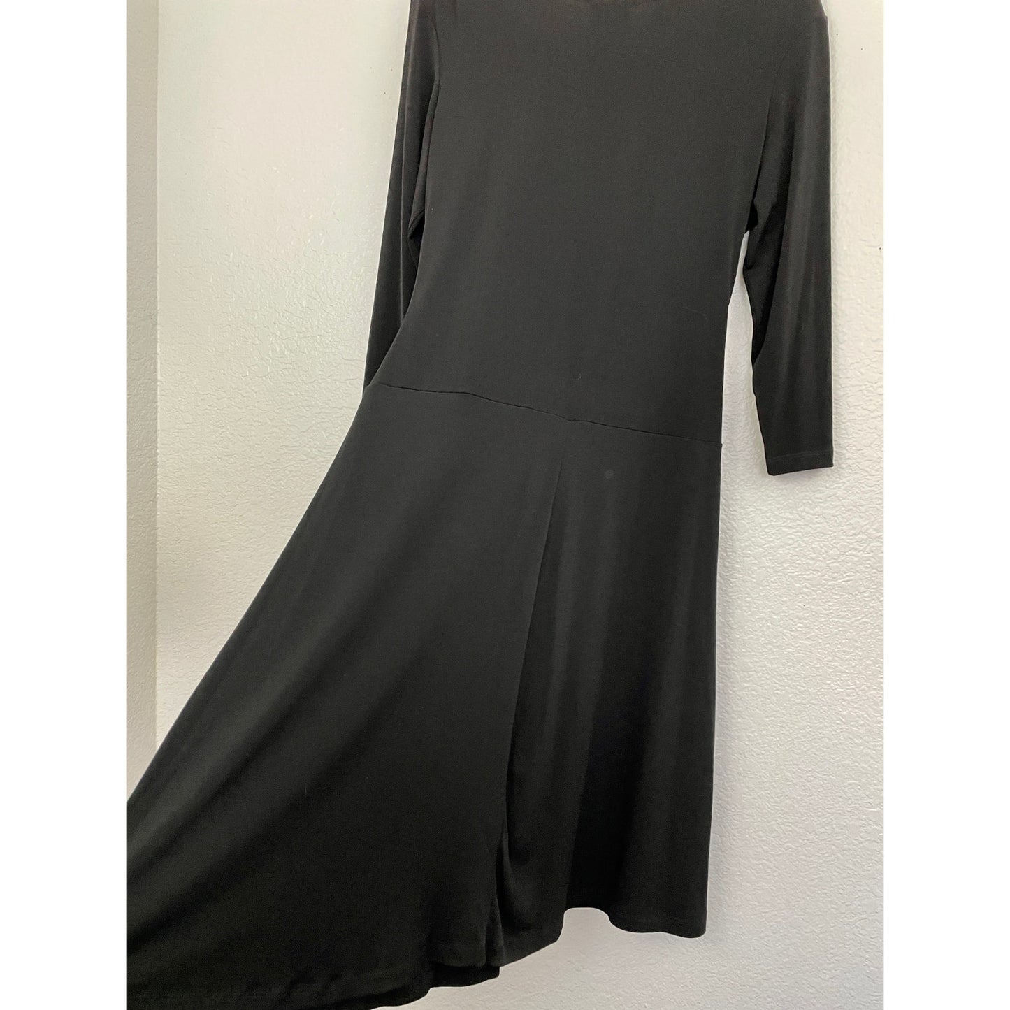 Black Cling Black Stretch Dress Sz Medium Ruched VTG EnFocus Studio Women's