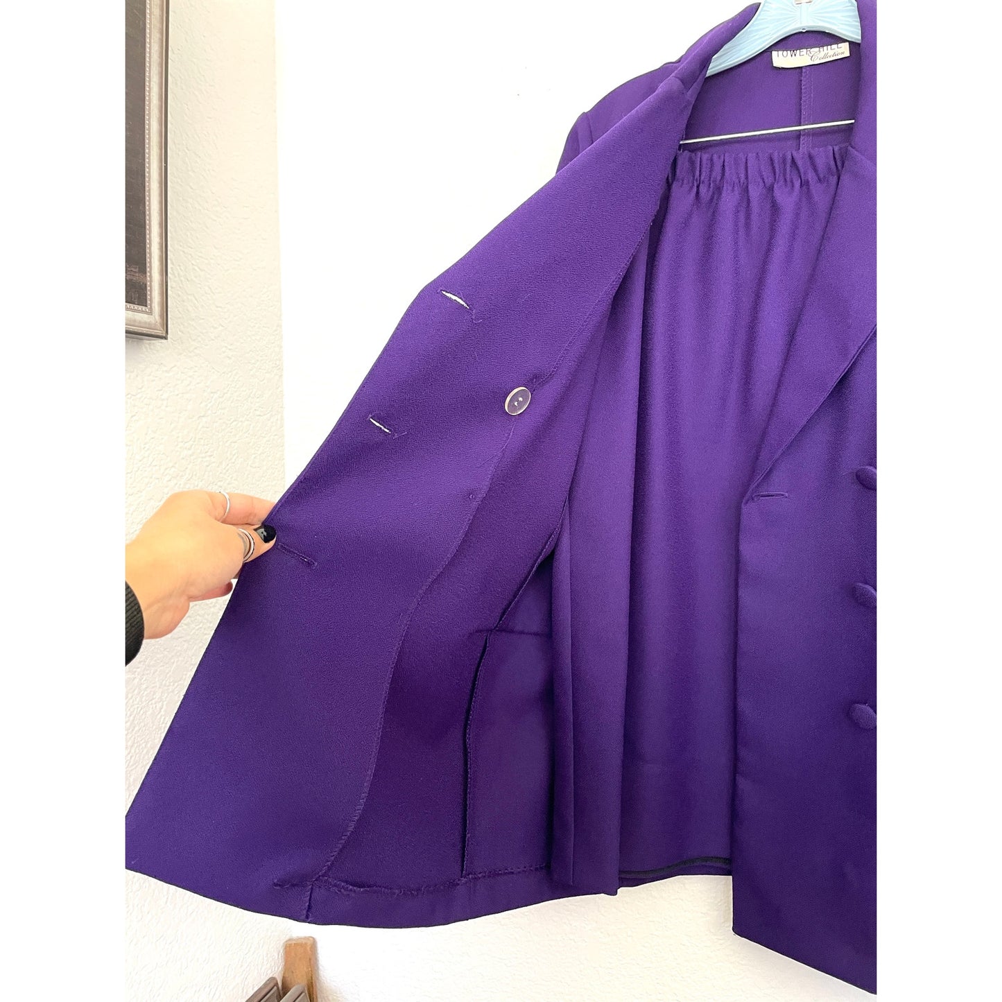 2 PC VTG Tower Hill Women's Purple Blazer Skirt Set Outfit MEDIUM Retro 1990s