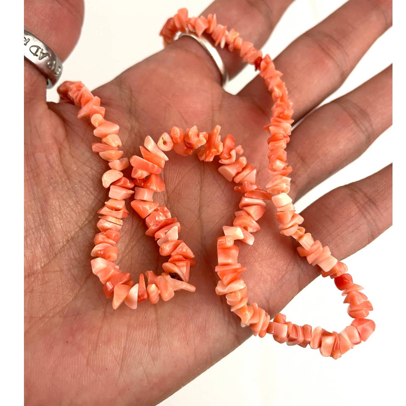 VTG Pink Coral Necklace Chip 16" Choker Nugget Bead Bright Natural