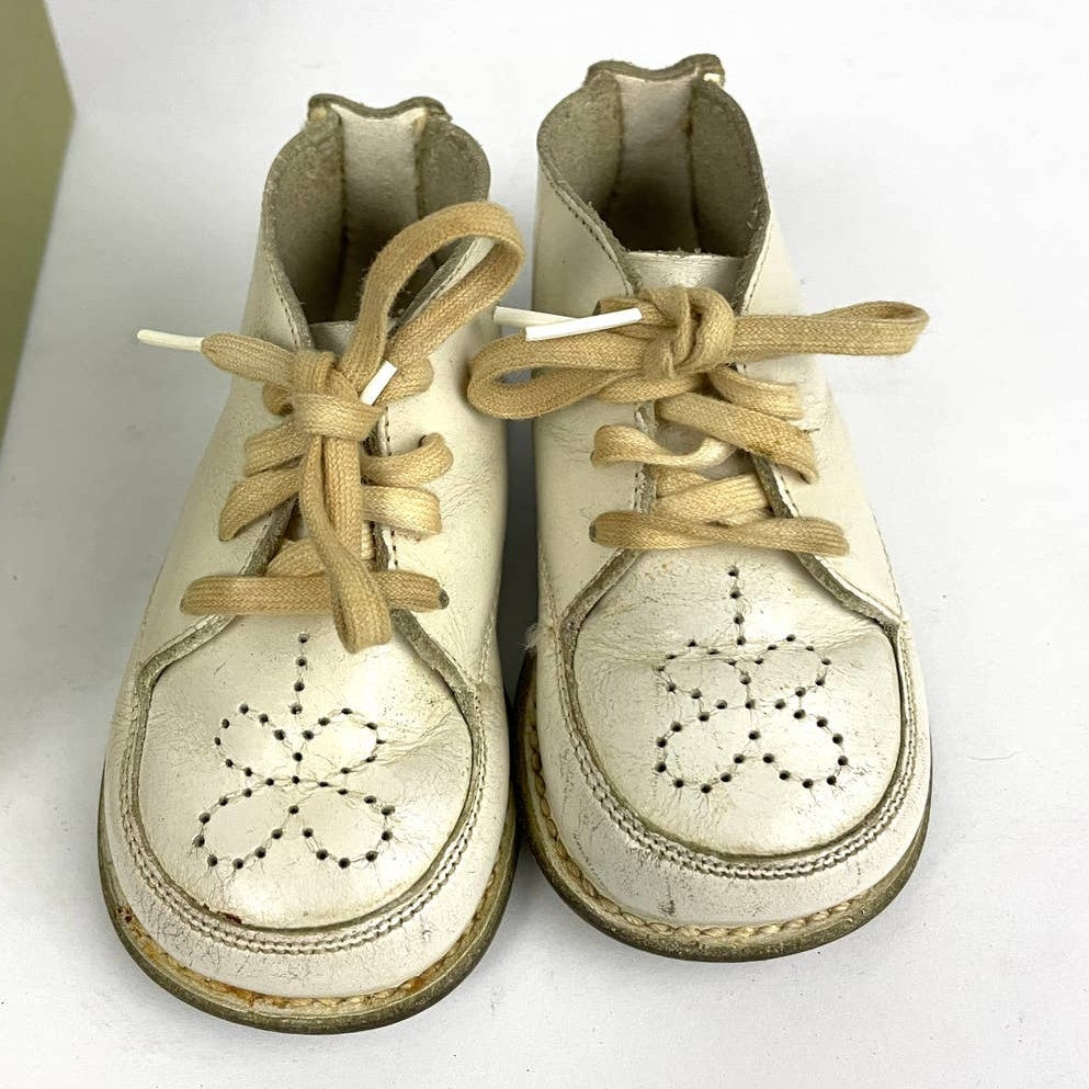 VTG Penney's Baby Shoes Sz 4D 70's Split Leather White BOXED