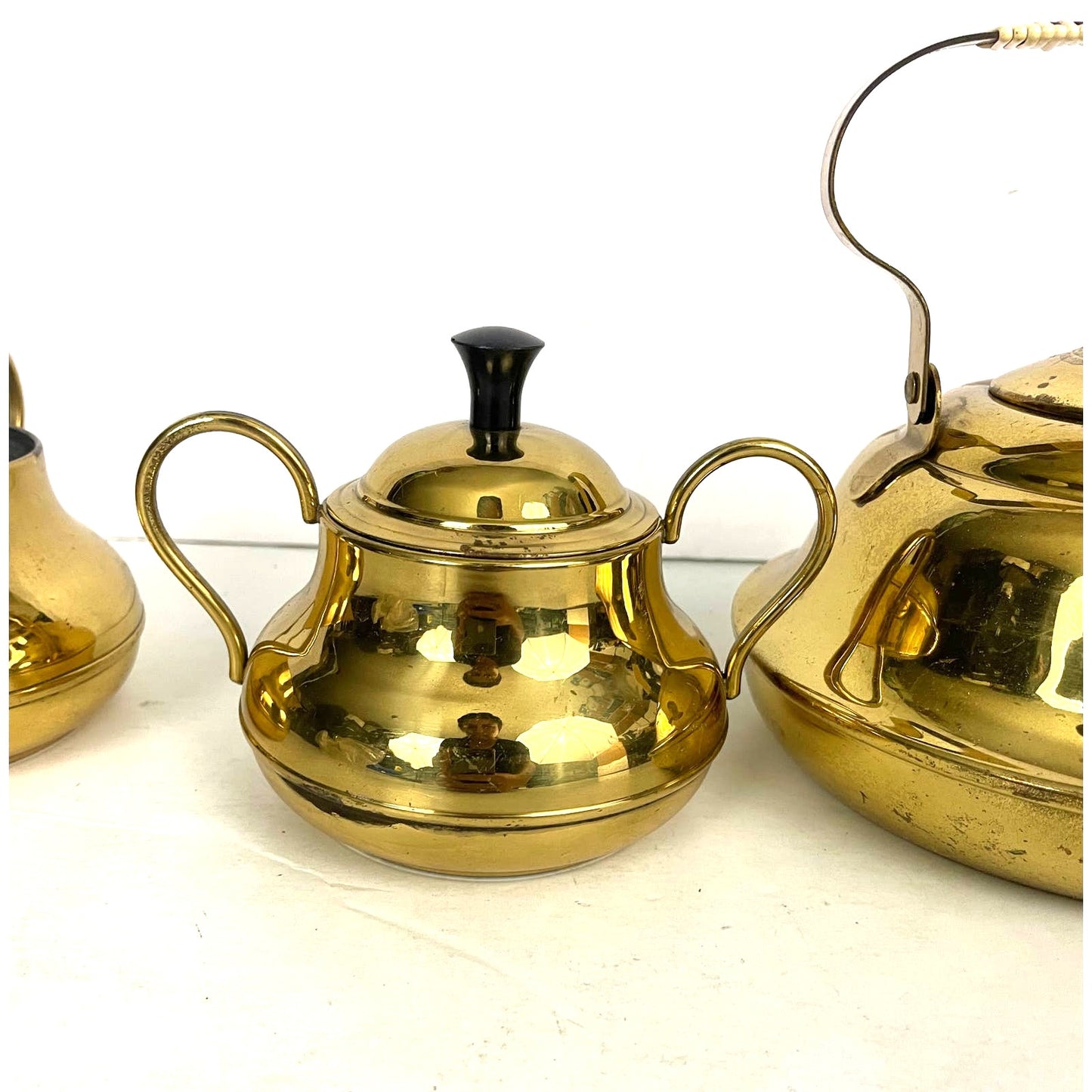 3 PC VTG Brass Pitcher Double Handles Lidded Spout Made in Holland MCM