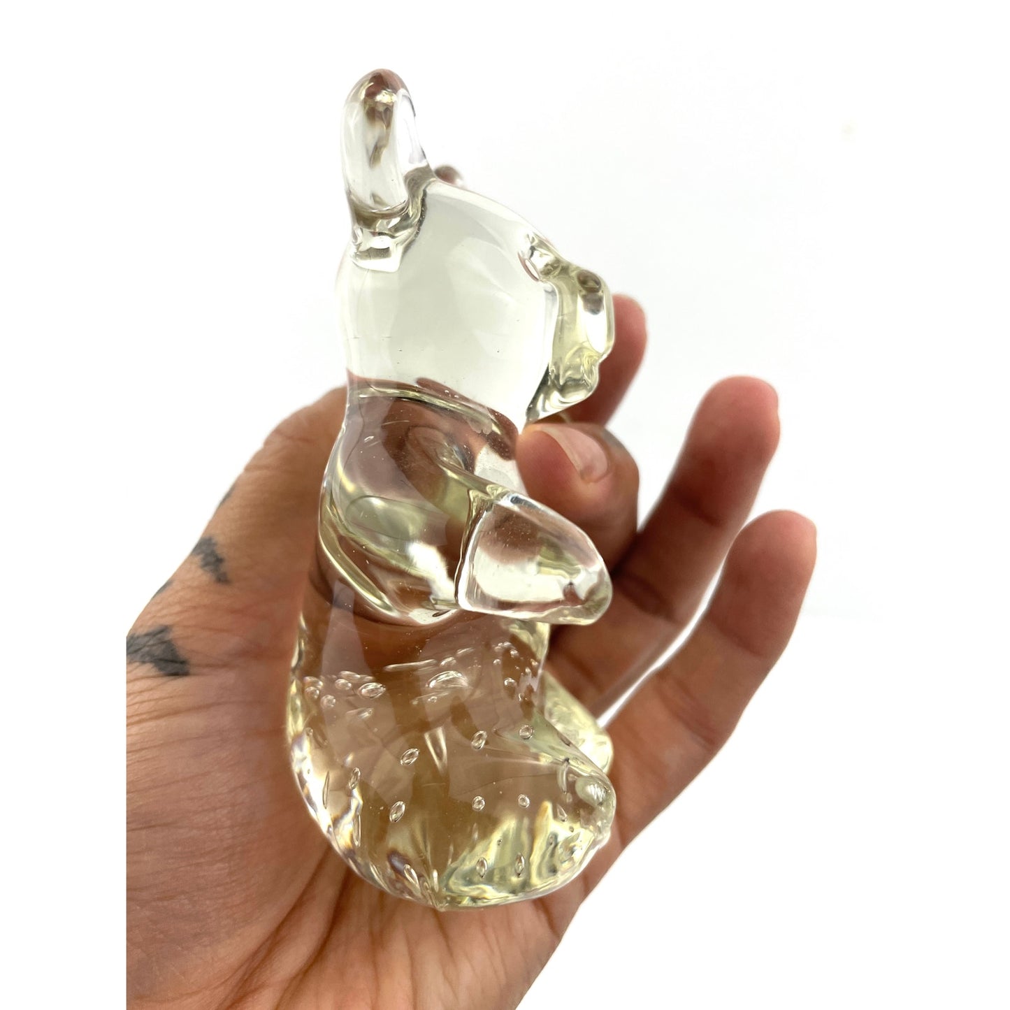 VTG Clear Crystal Glass Bear Controlled Bubbles Paperweight 8.4 Oz