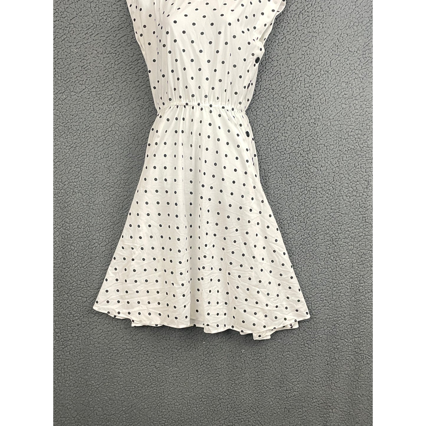 White Polka Dot Dress Sz 12 Side Buttons Sleeveless VTG Sally Lou 1980s Classic