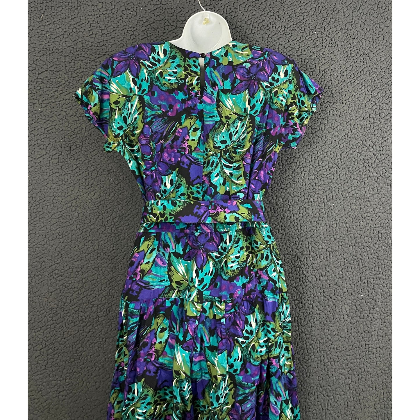 VTG Luci Pellini Tropical Floral Print Dress Sz 10 Regular 80's Belted Women's