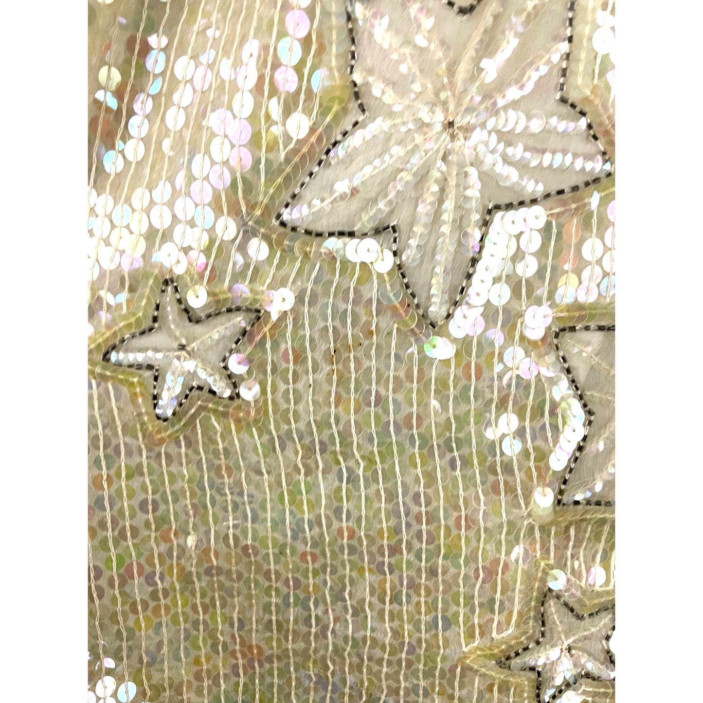 VTG Beige Sequin Stars Top SMALL 100% Silk Beaded Lined Women's MARQUIS