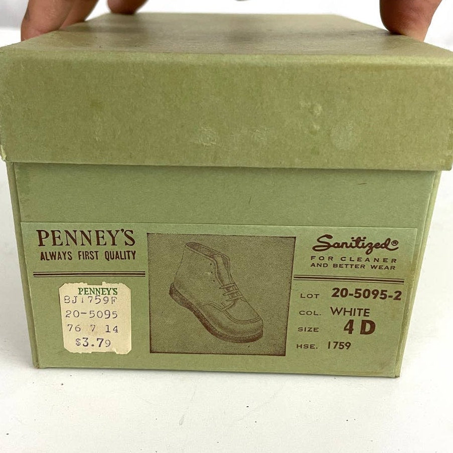 VTG Penney's Baby Shoes Sz 4D 70's Split Leather White BOXED