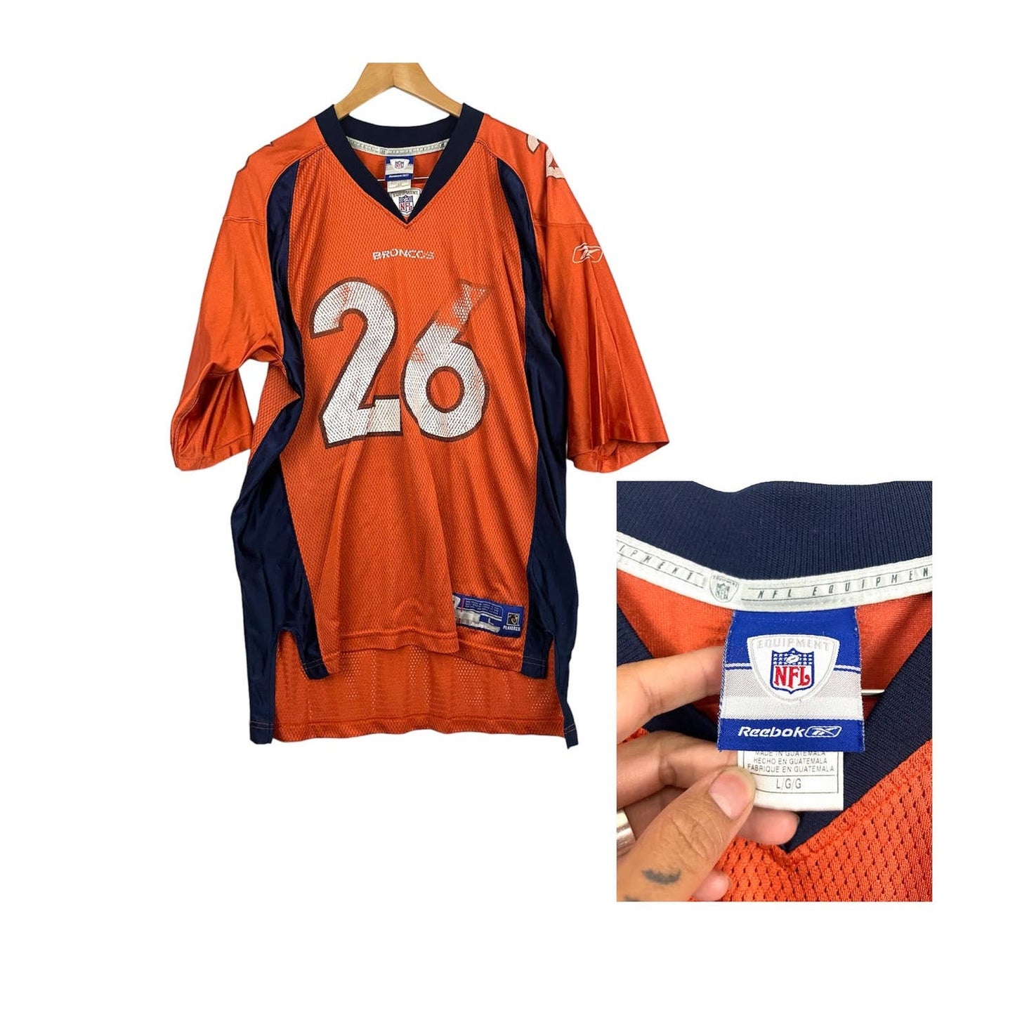 Denver Broncos NFL Reebok Football Jersey #26 LARGE Men's Mike Bell