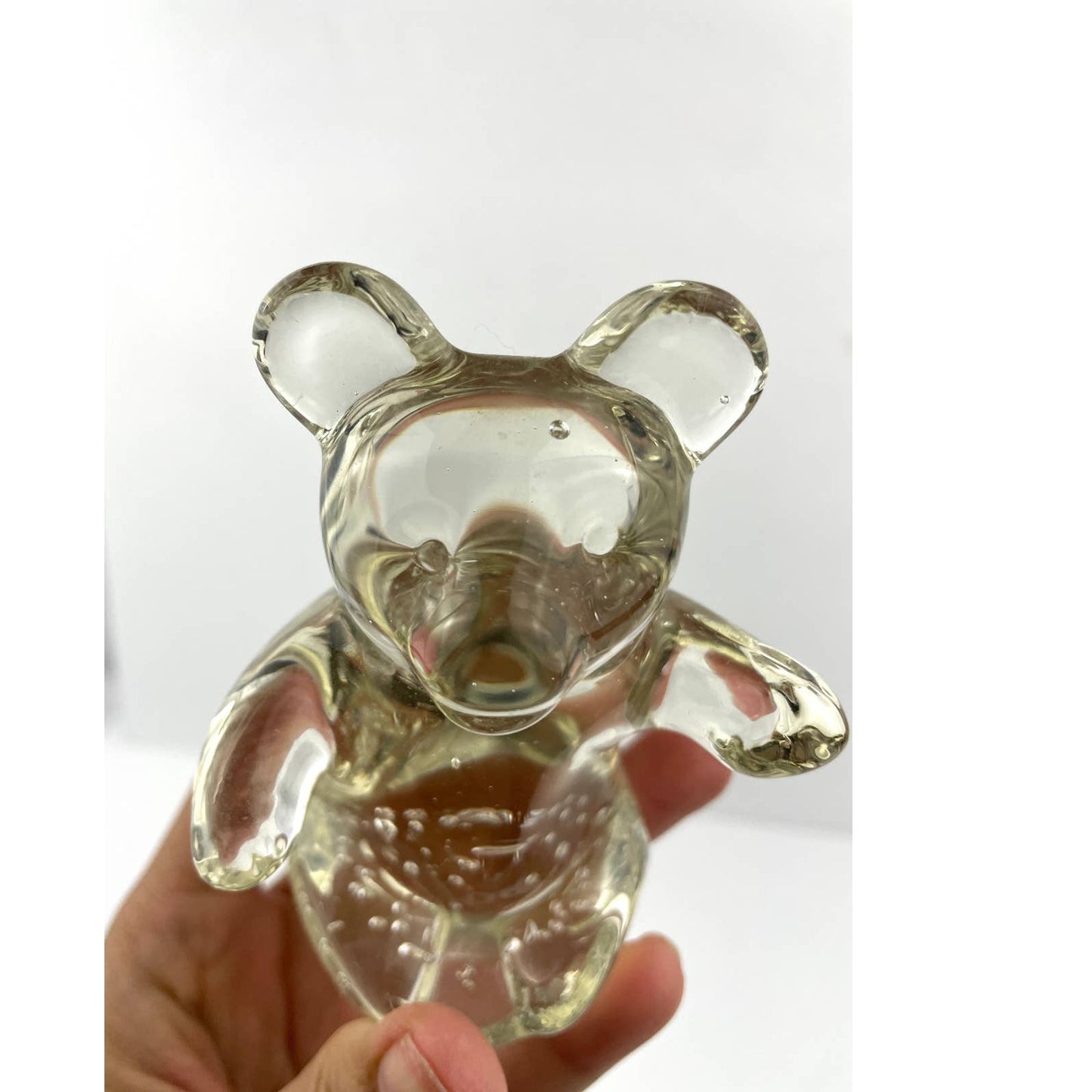 VTG Clear Crystal Glass Bear Controlled Bubbles Paperweight 8.4 Oz