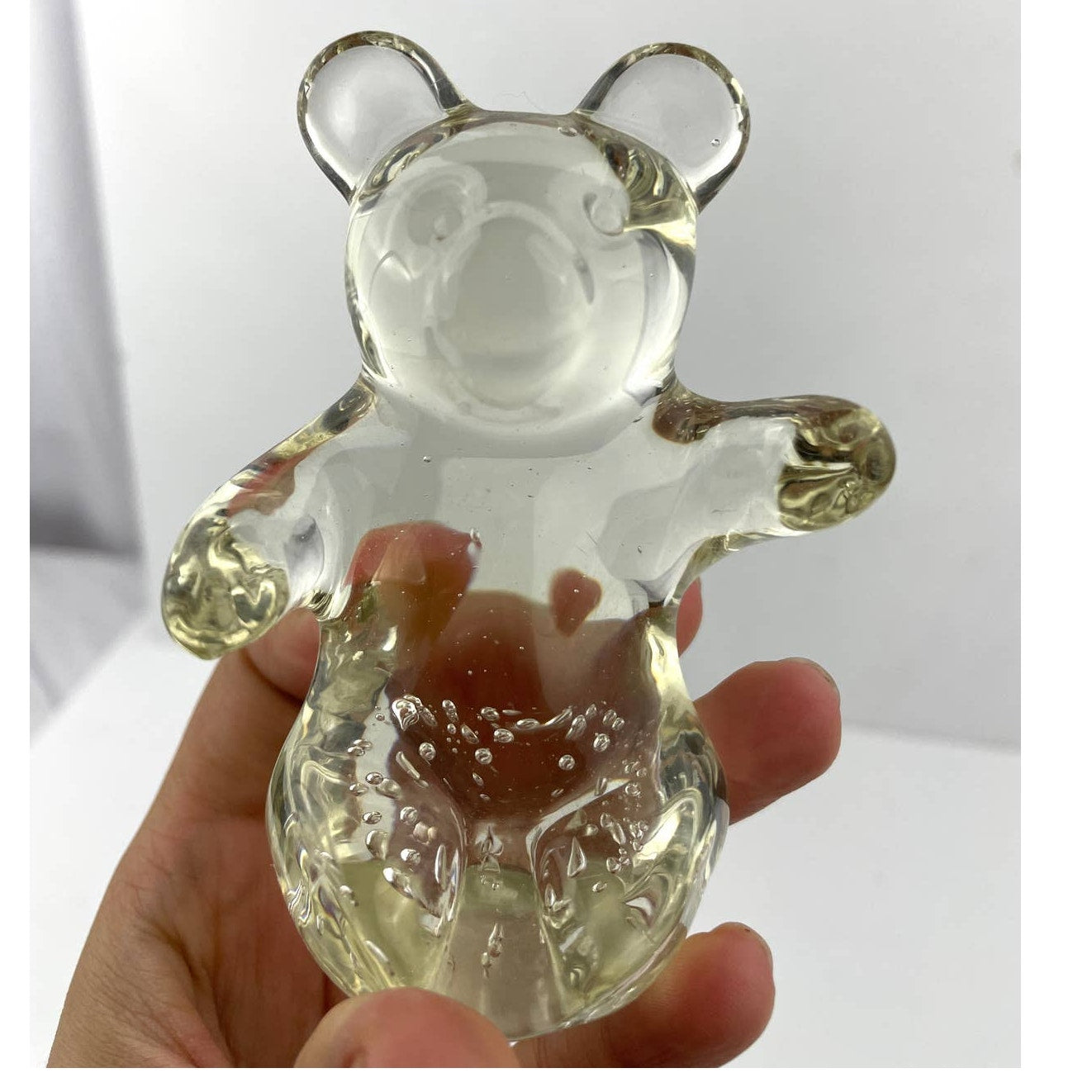 VTG Clear Crystal Glass Bear Controlled Bubbles Paperweight 8.4 Oz