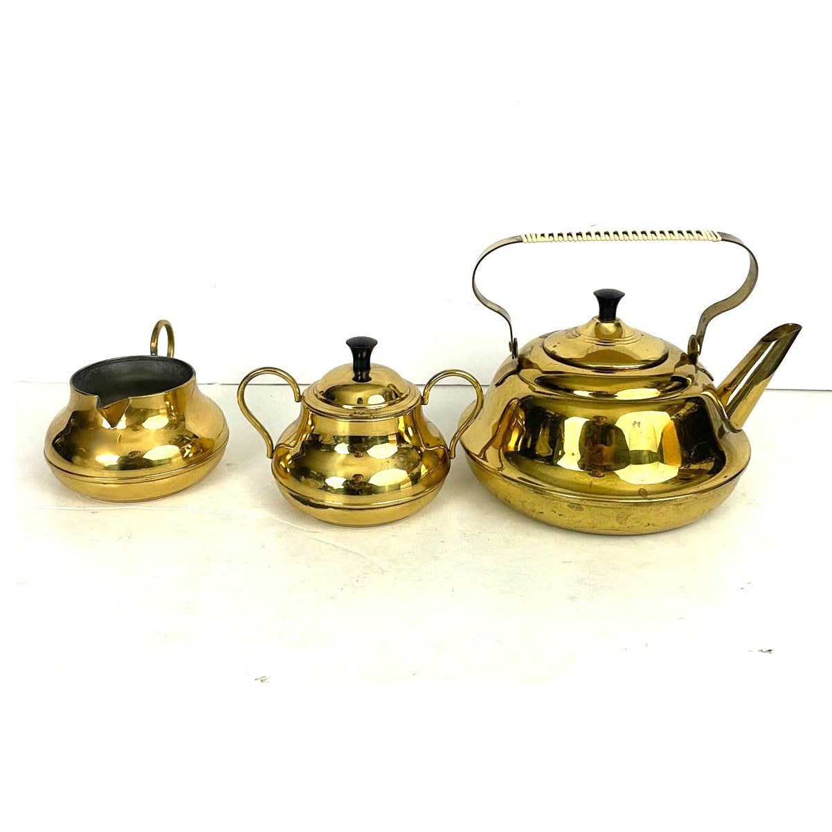 3 PC VTG Brass Pitcher Double Handles Lidded Spout Made in Holland MCM