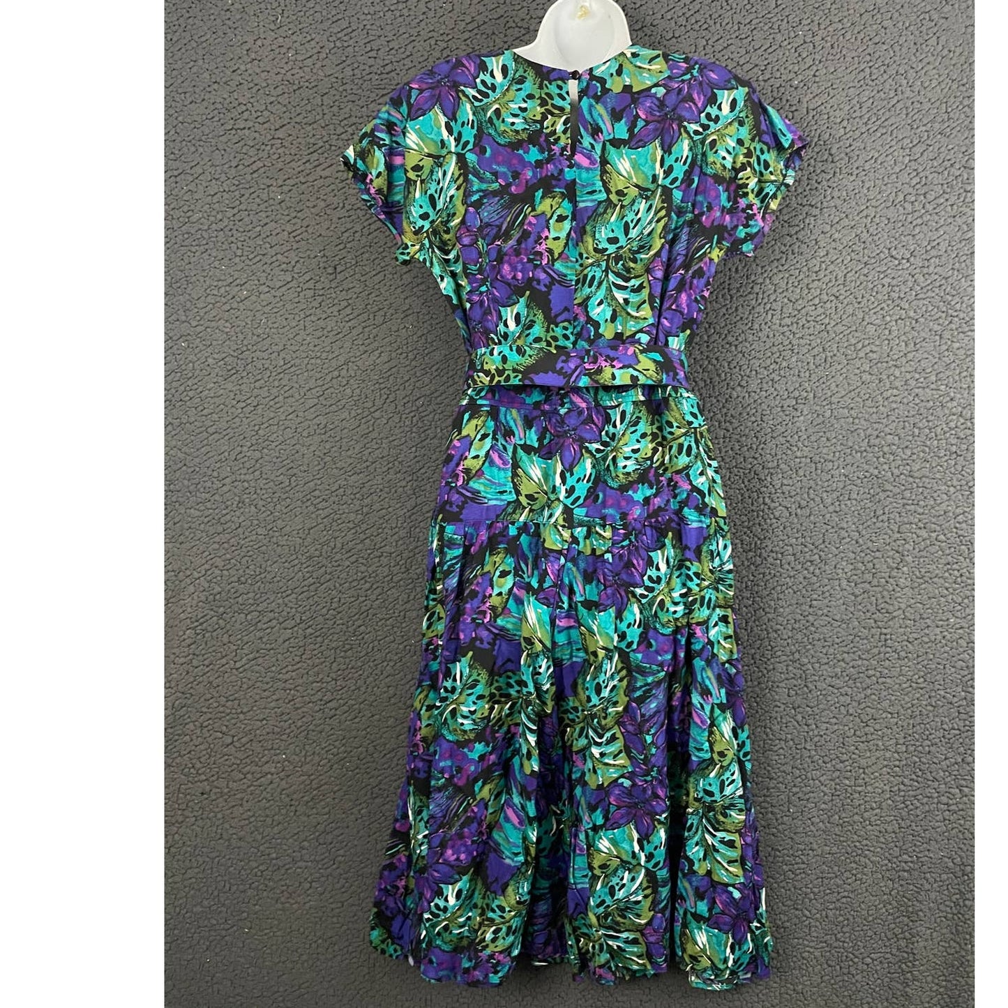 VTG Luci Pellini Tropical Floral Print Dress Sz 10 Regular 80's Belted Women's