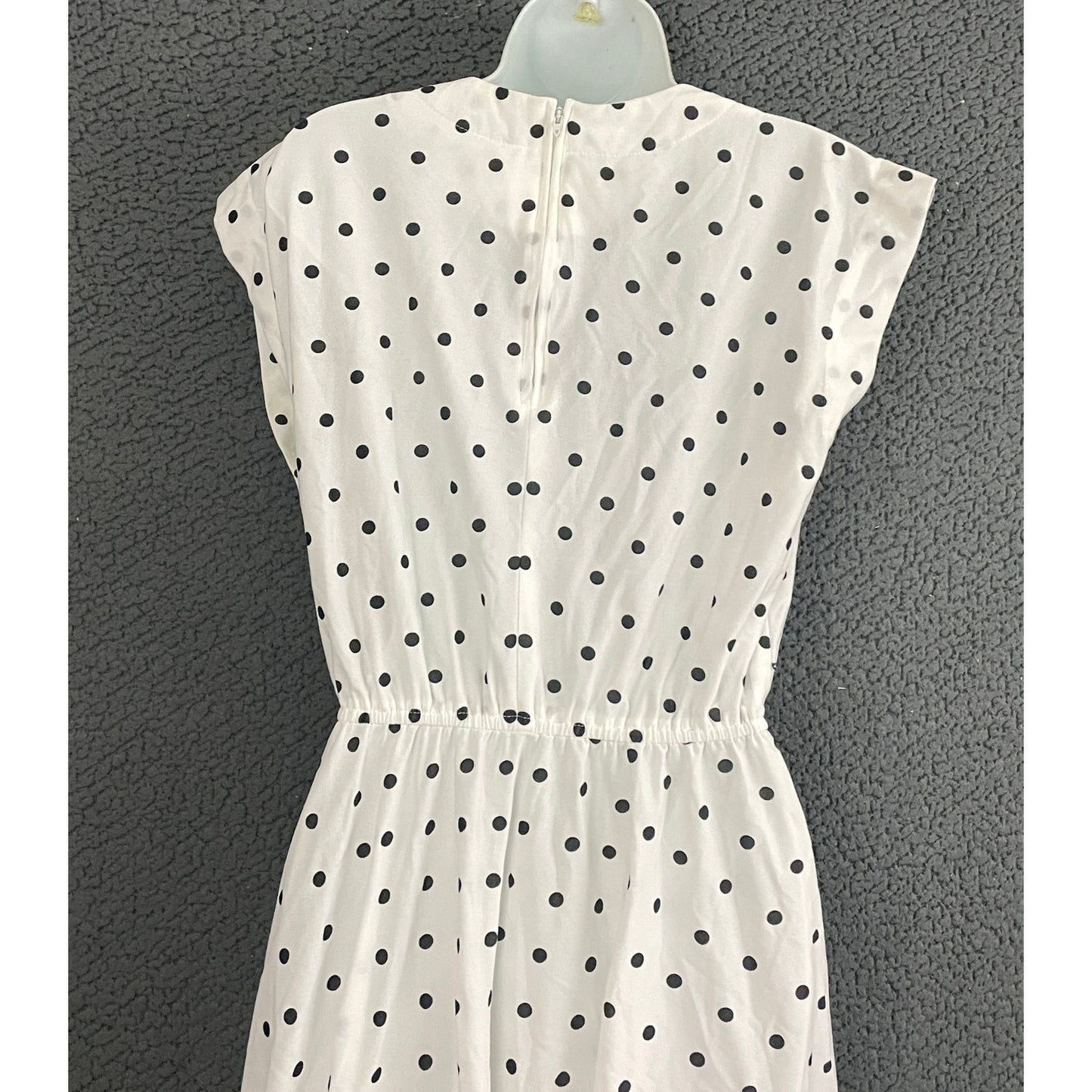 White Polka Dot Dress Sz 12 Side Buttons Sleeveless VTG Sally Lou 1980s Classic