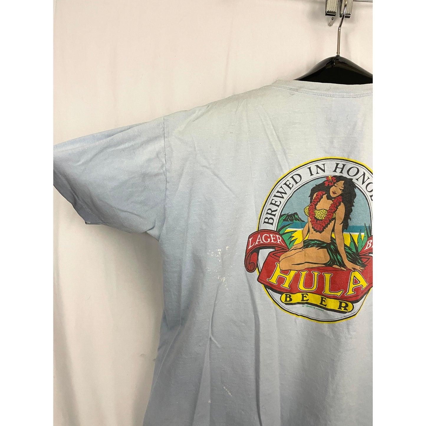 VTG Brewed In Honolulu Lager HULA BEER Blue T-Shirt Men's XL Single Stitch READ