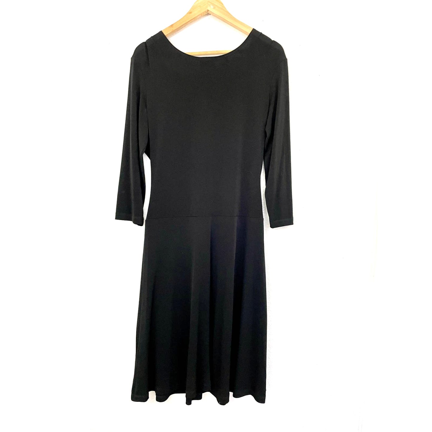 Black Cling Black Stretch Dress Sz Medium Ruched VTG EnFocus Studio Women's