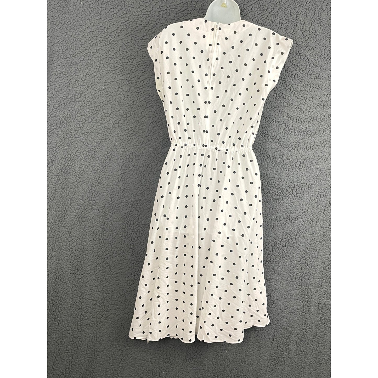 White Polka Dot Dress Sz 12 Side Buttons Sleeveless VTG Sally Lou 1980s Classic