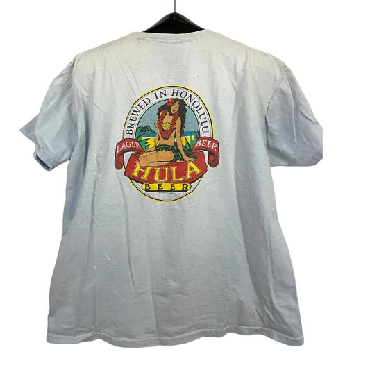 VTG Brewed In Honolulu Lager HULA BEER Blue T-Shirt Men's XL Single Stitch READ