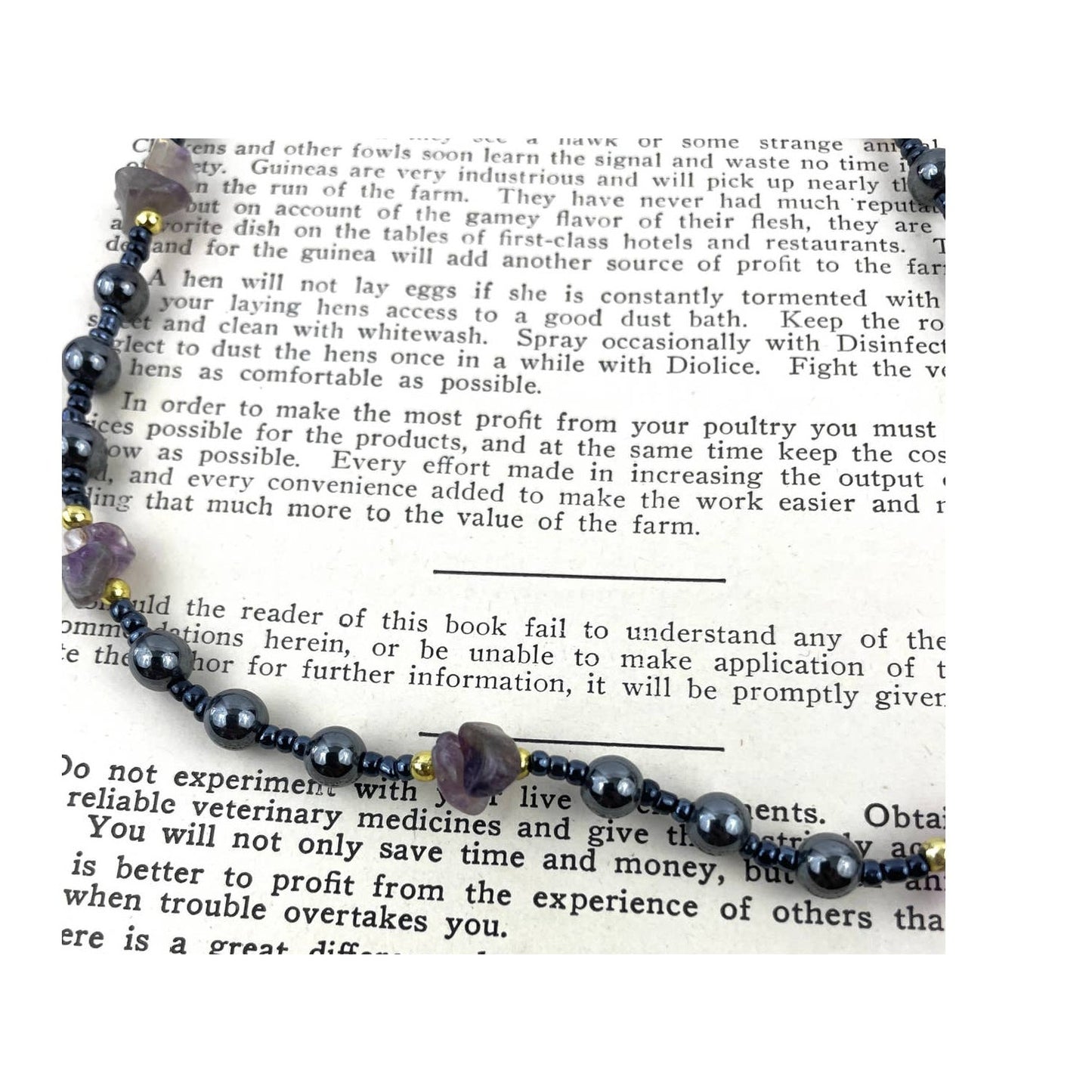 Natural Stone and Metal Beaded Necklace Amethyst  16" Choker Purple Gray