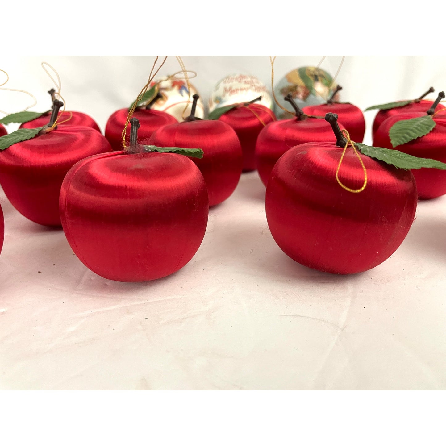 18 VTG Small Shiny Satin Spun Apple and Classic Ornaments Holiday Christmas