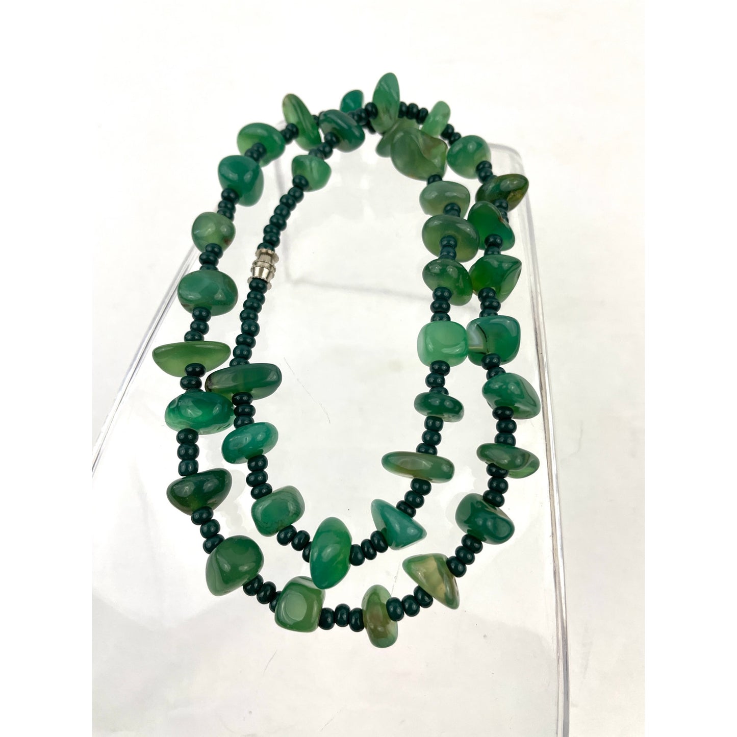 Natural Stone Green Agate Nugget Rock Beaded Necklace Seed Bead 20"