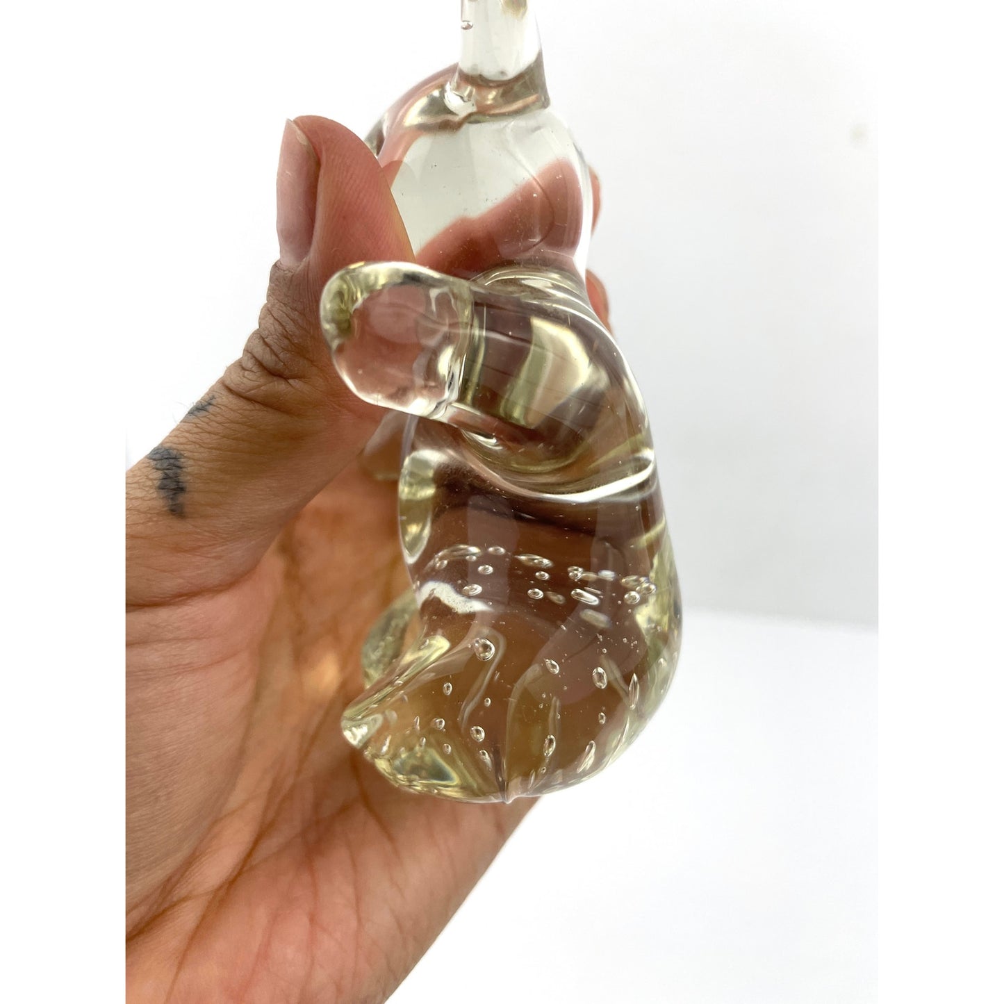 VTG Clear Crystal Glass Bear Controlled Bubbles Paperweight 8.4 Oz