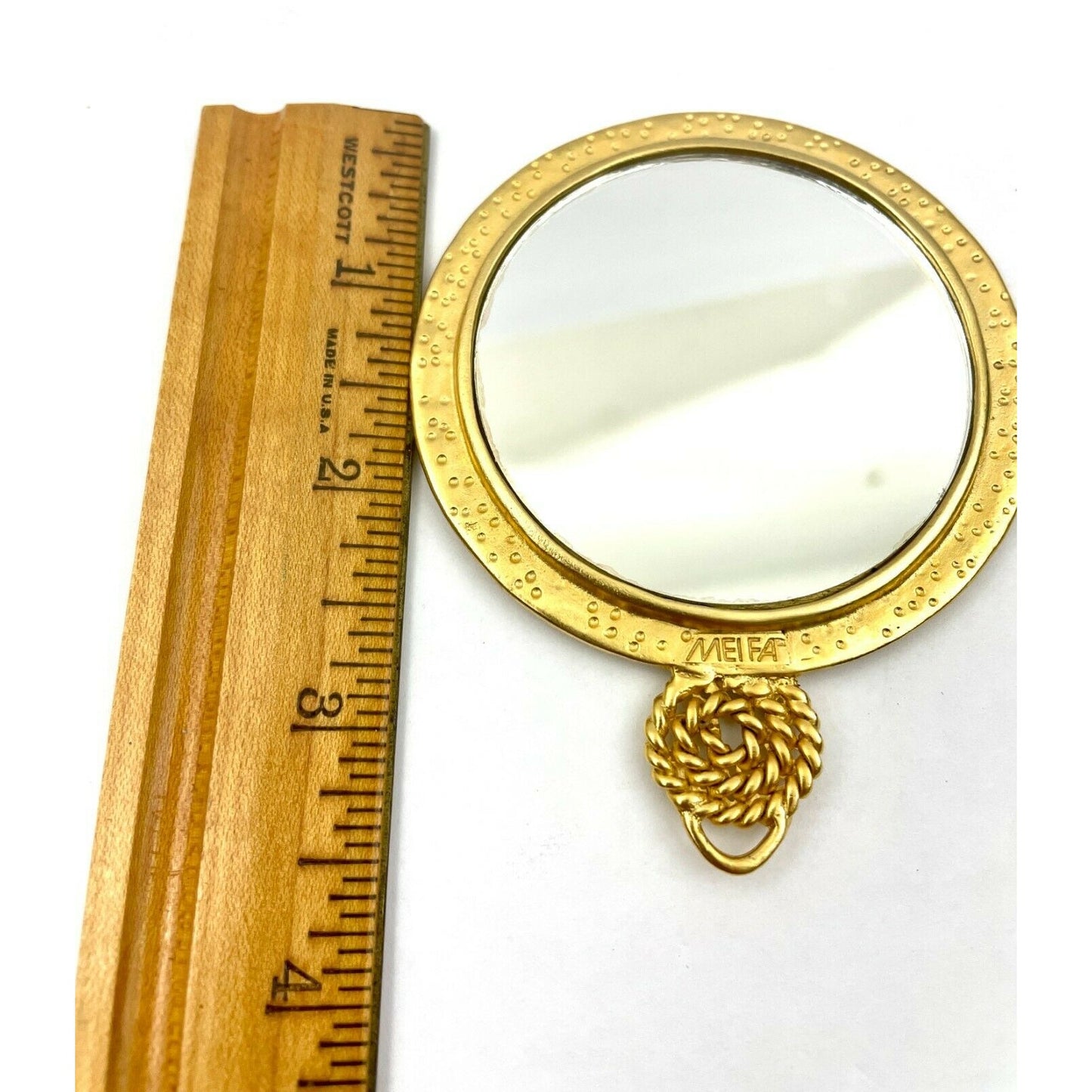 VTG Mirror Handheld Cosmetic Mirror Compact Makeup MEI FA Gold Tone