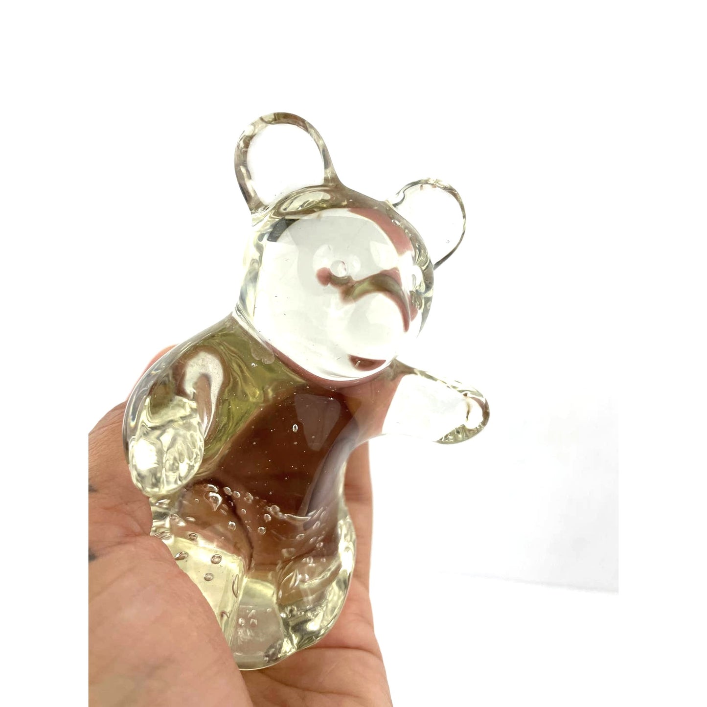 VTG Clear Crystal Glass Bear Controlled Bubbles Paperweight 8.4 Oz