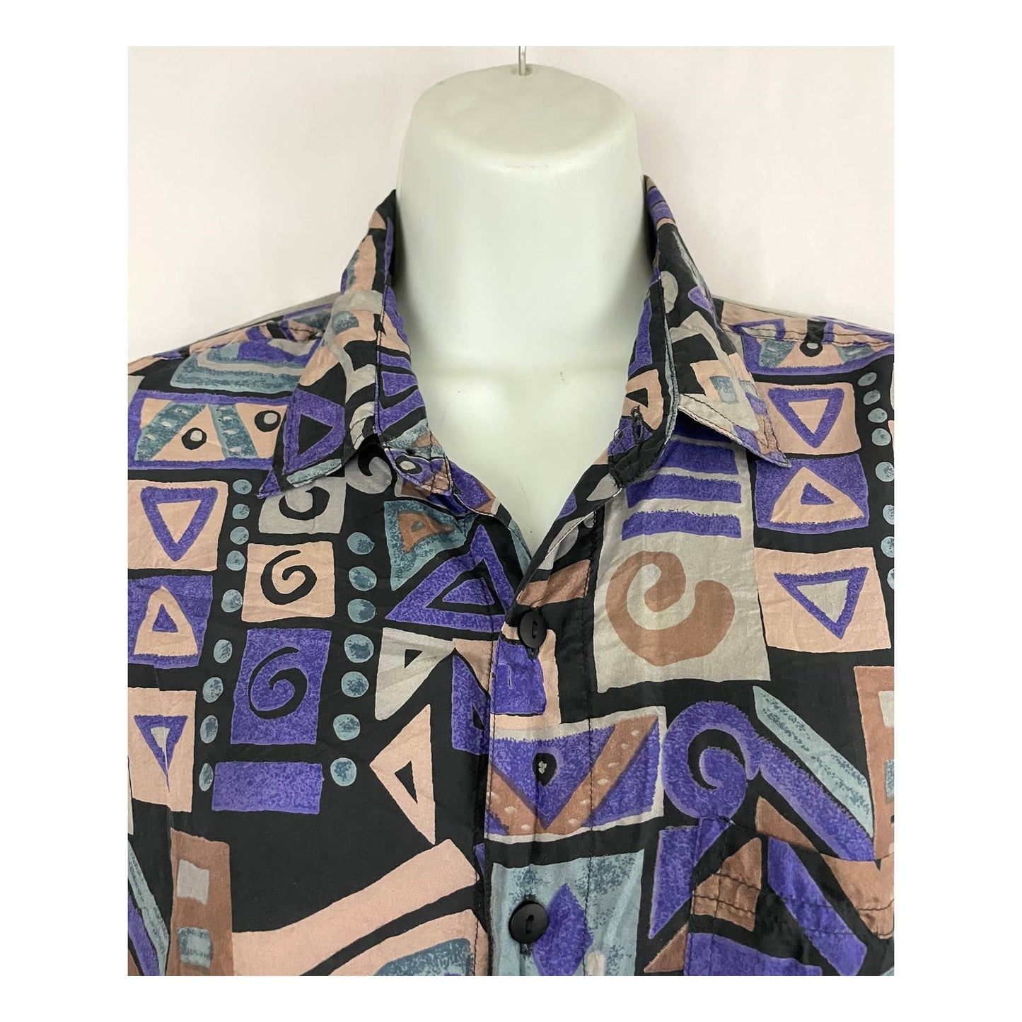 VTG Chiamare Funky Print Blouse LARGE Women's 100% Silk Collared 1990s Retro