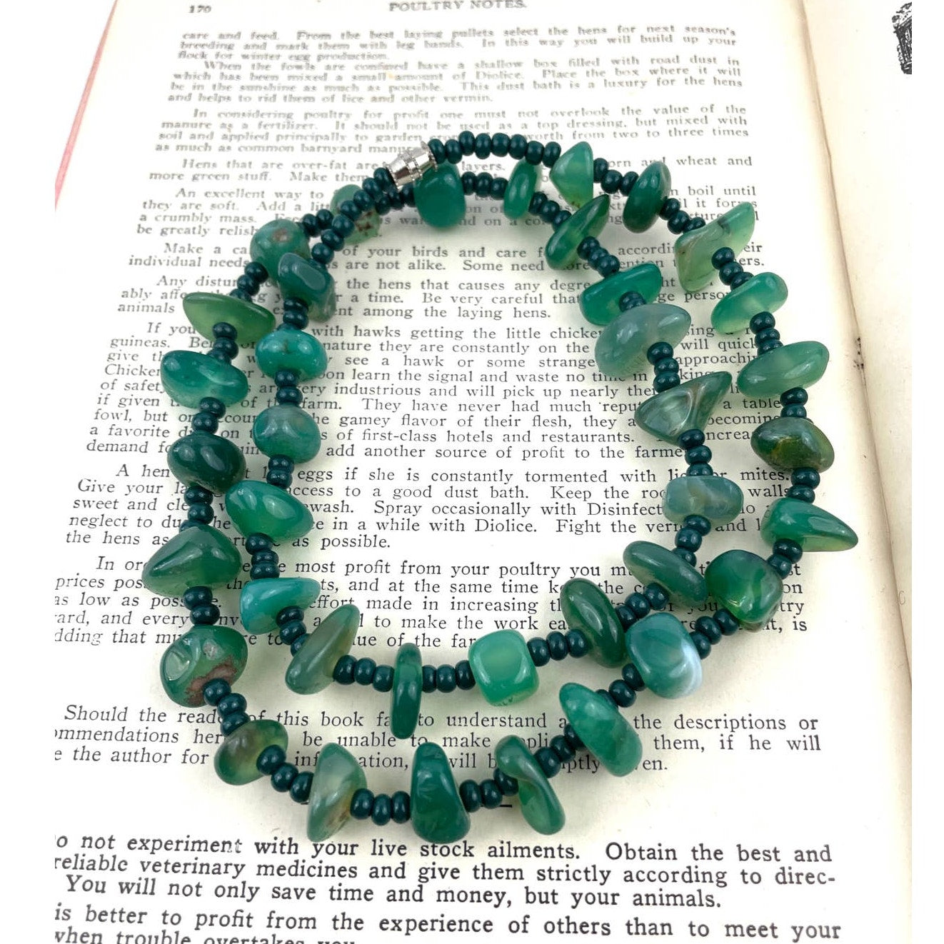 Natural Stone Green Agate Nugget Rock Beaded Necklace Seed Bead 20"