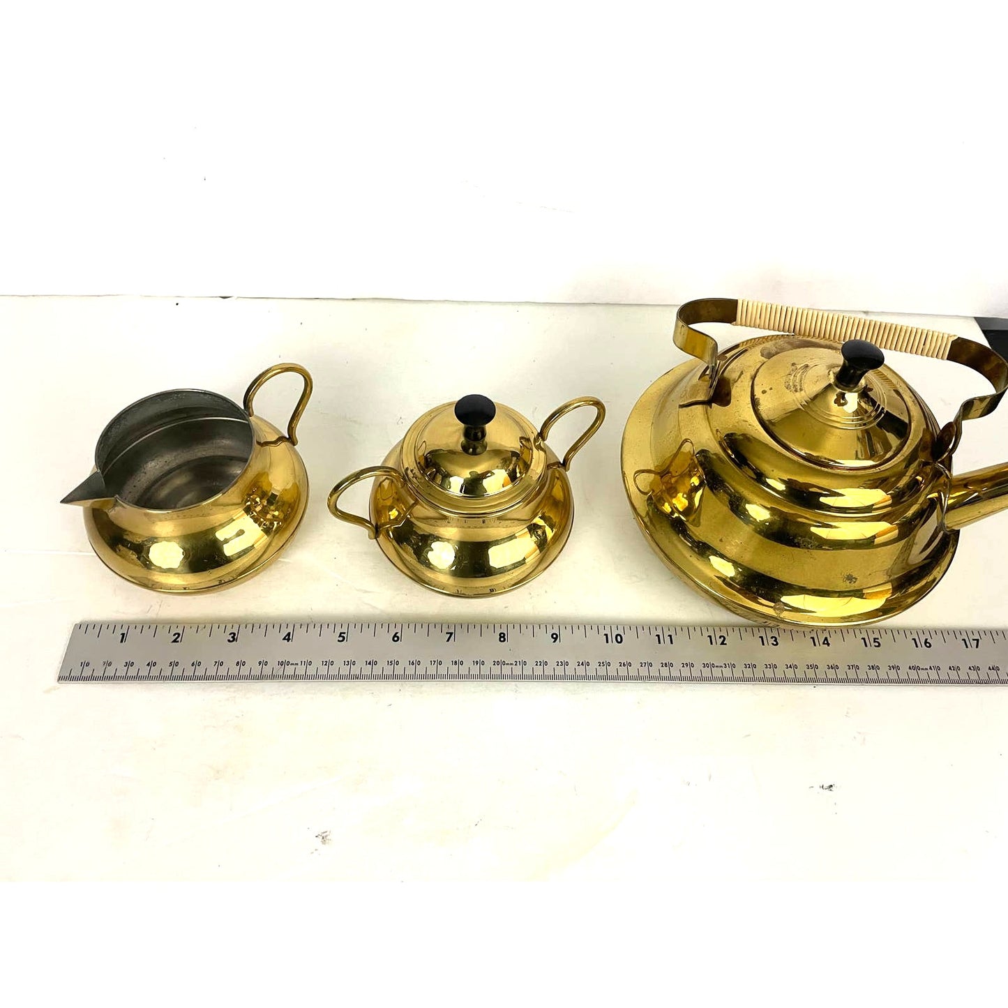 3 PC VTG Brass Pitcher Double Handles Lidded Spout Made in Holland MCM