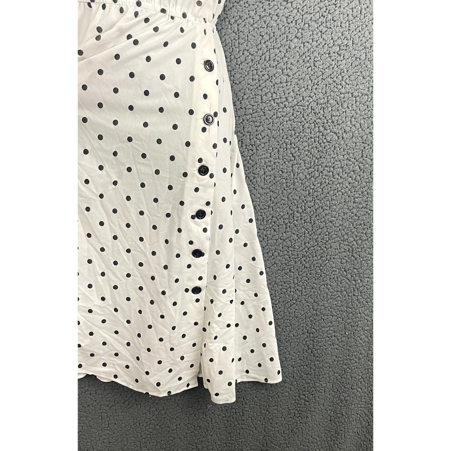 White Polka Dot Dress Sz 12 Side Buttons Sleeveless VTG Sally Lou 1980s Classic