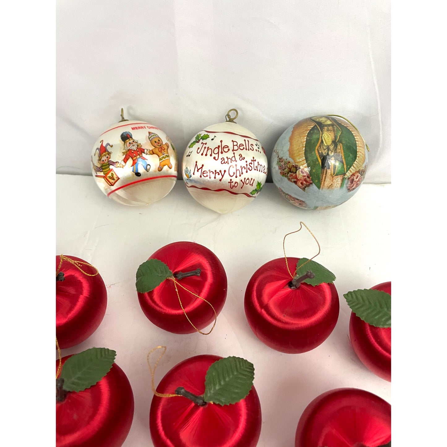 18 VTG Small Shiny Satin Spun Apple and Classic Ornaments Holiday Christmas