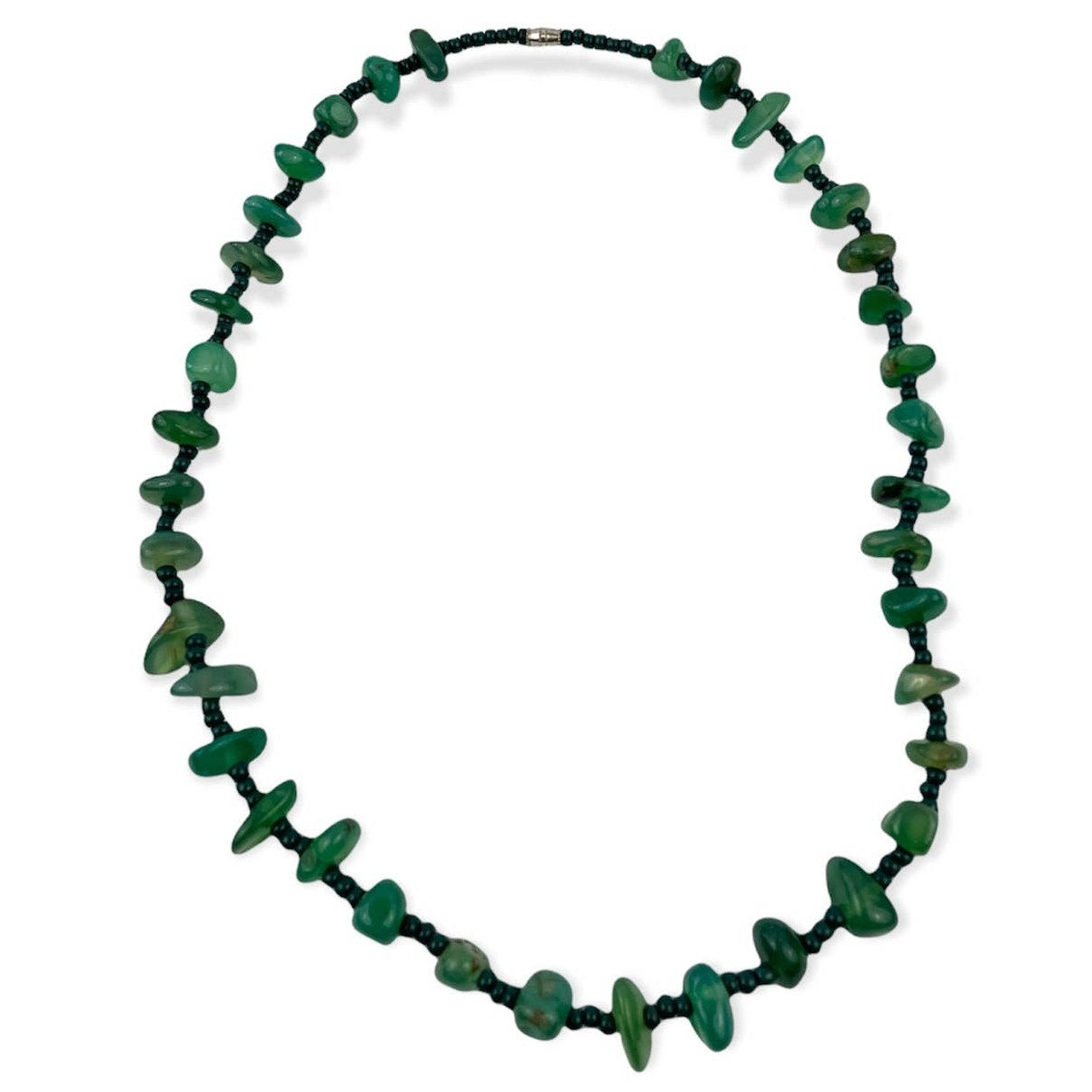 Natural Stone Green Agate Nugget Rock Beaded Necklace Seed Bead 20"