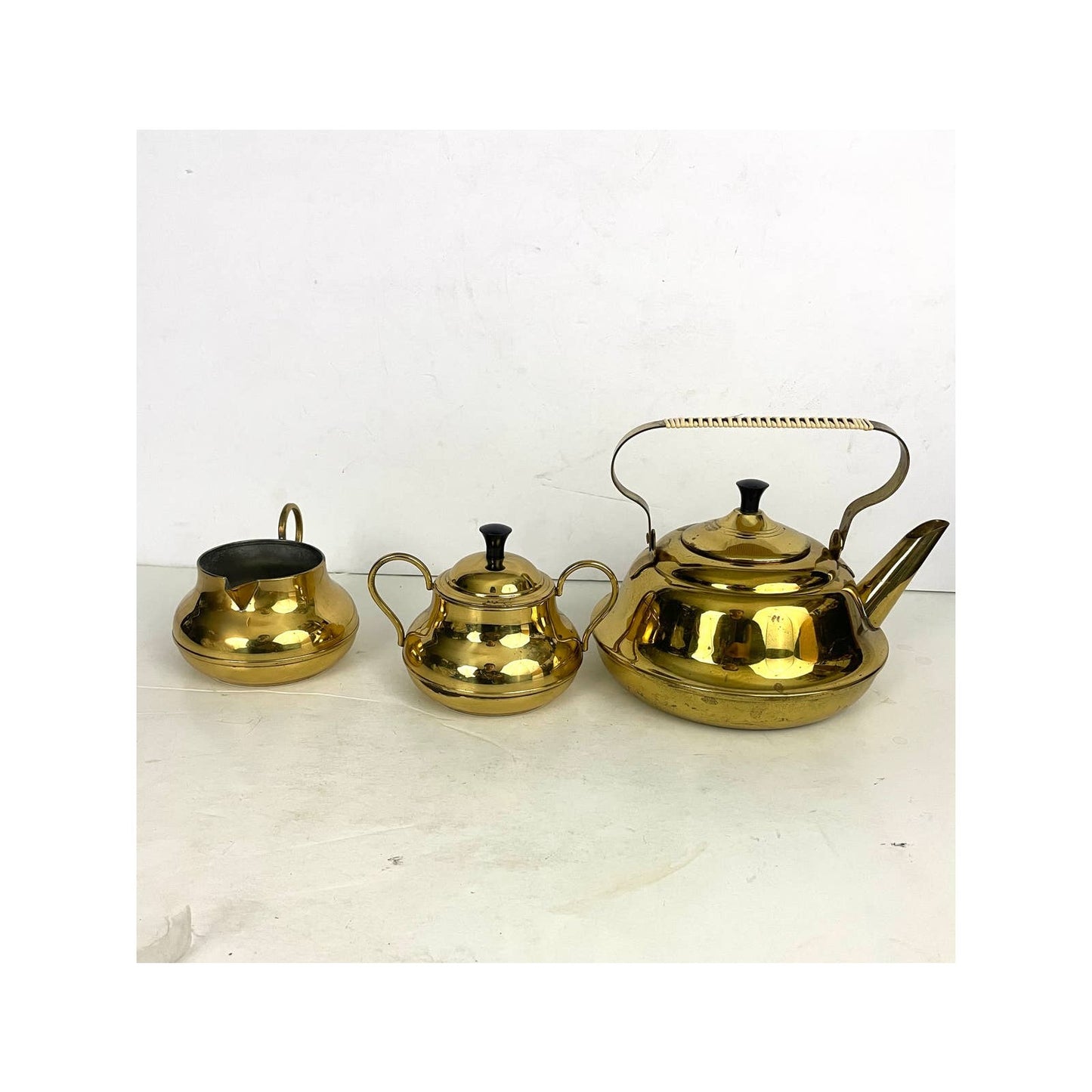 3 PC VTG Brass Pitcher Double Handles Lidded Spout Made in Holland MCM